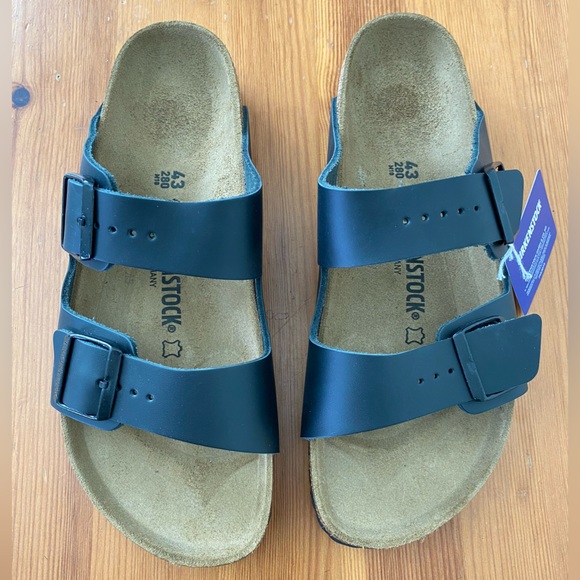 Birkenstock Arizona Sandals Black Birko Flor Faux Leather M10 W12 - Picture 2 of 8